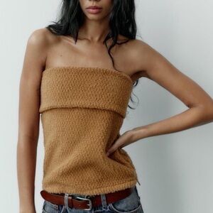 Zara Tan Textured Tube Top